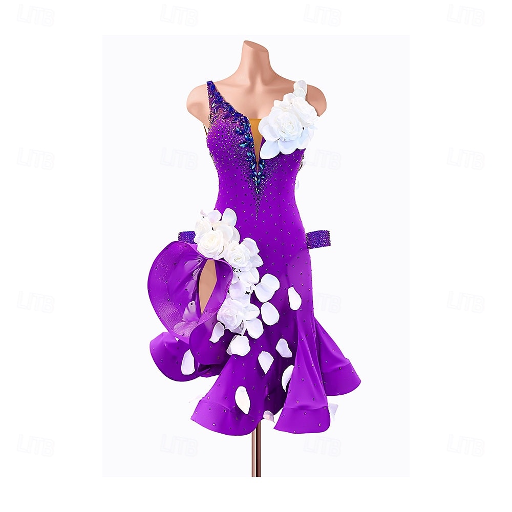 Lateinamerikanischer Tanz Kleid Strass Spleißen Damen Party Training Leistung Ärmellos Spandex Nylon 2026 - $320.69 –P1