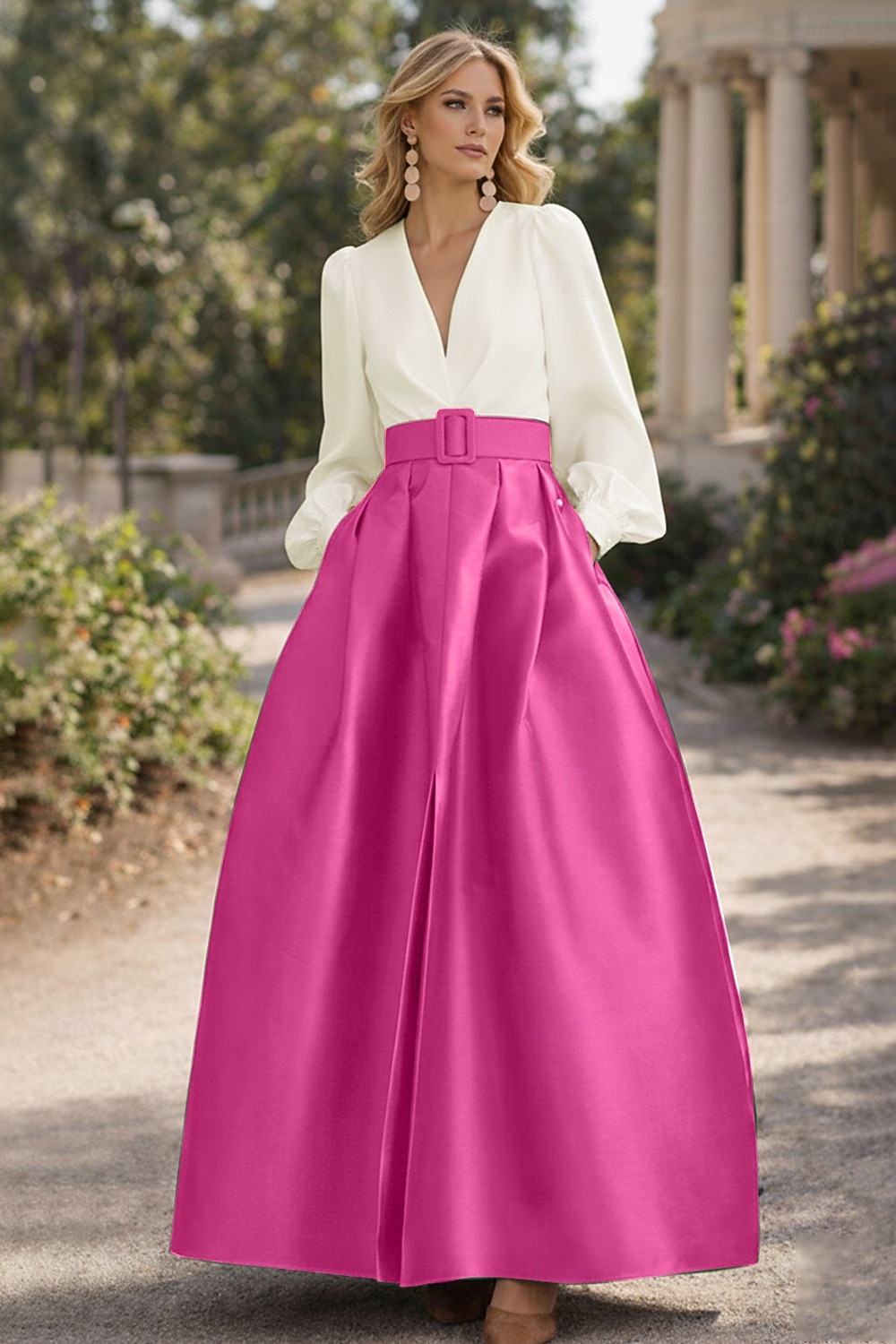 A-Line Floor Length Evening Gown High Split Mother Of The Bride Long Sleeve V Neck Formal Wedding Guest Belt / Sash Satin with Pleats Slit 2026 - $172.99 –P14