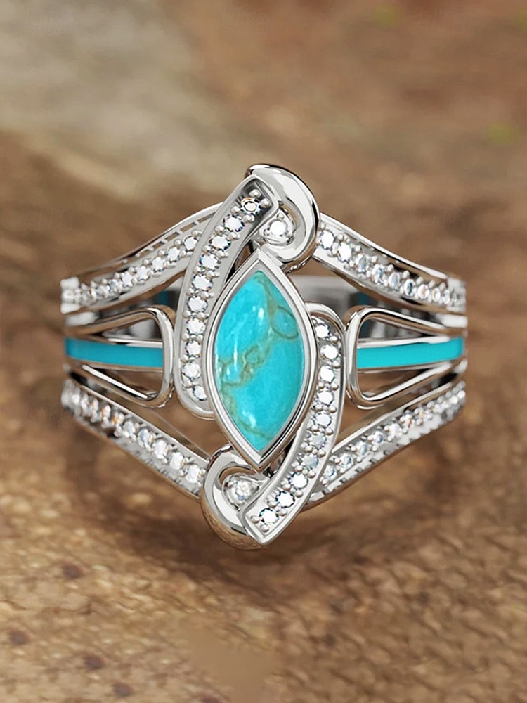 Bohemisk turkos ring för kvinnor – legering, flera storlekar, perfekt för vardagskläder och strandsemesterstil 2026 - $9.99 –P5