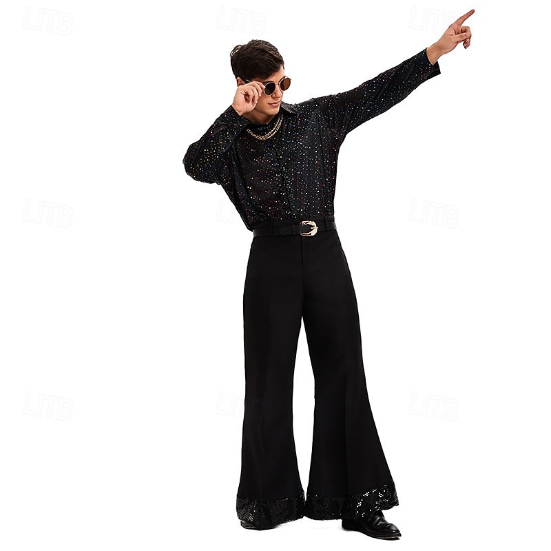 Setti Retro / vintage 1970 luku Pusero / hame Housut Pitkähihainen Hippi Disko Naamiaispuku Miesten Halloween Karnevaali musiikkifestivaali Retro-teemaiset juhlat Aikuisten Pusero Housut 2026 - $51.99 –P1
