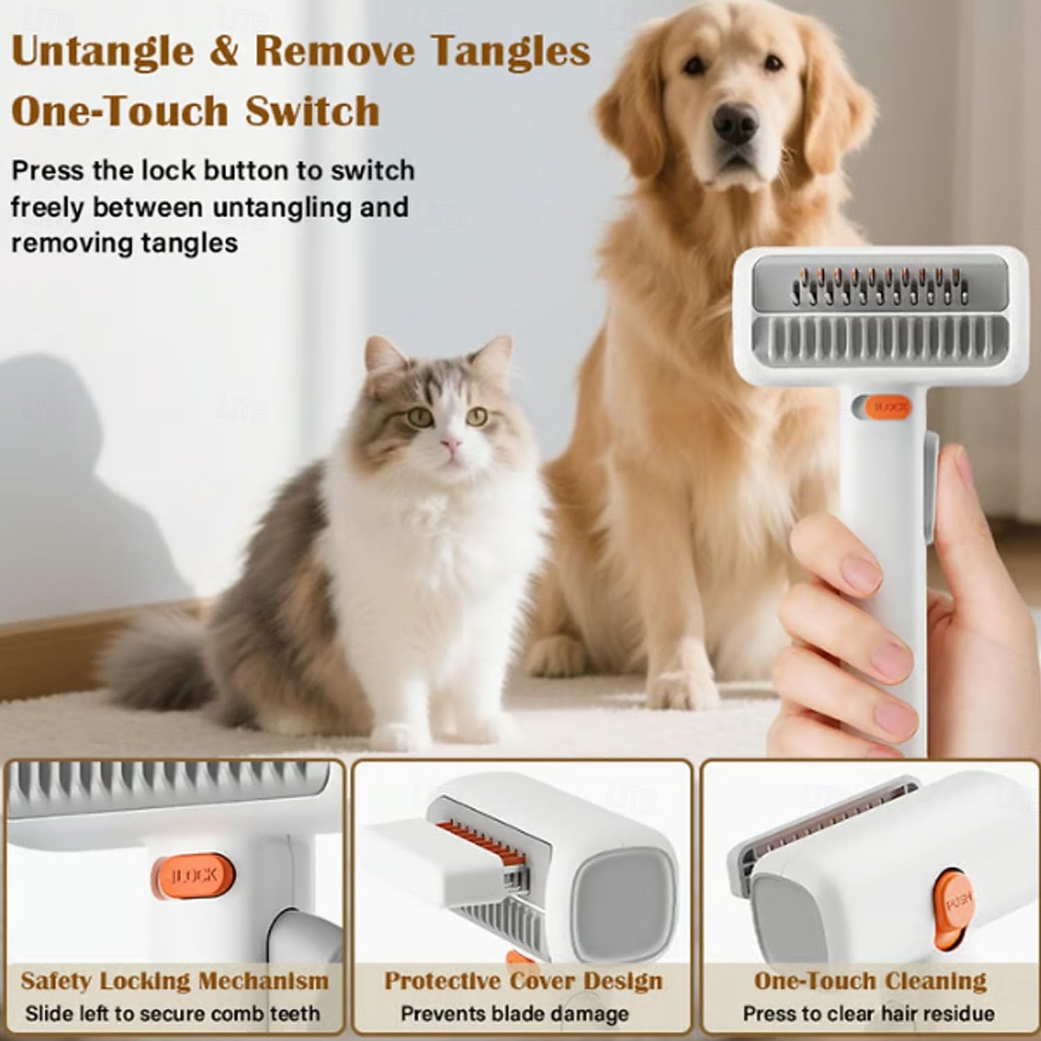 2-in-1 Selbstentwirrungs-Pflegekamm für Haustiere, Entfilzungskamm für Hunde und Katzen, professioneller Unterfellkamm für langhaarige Katzen, Entwirrungsbürste für Hunde zum Entfernen von 2026 - $21.99 –P4