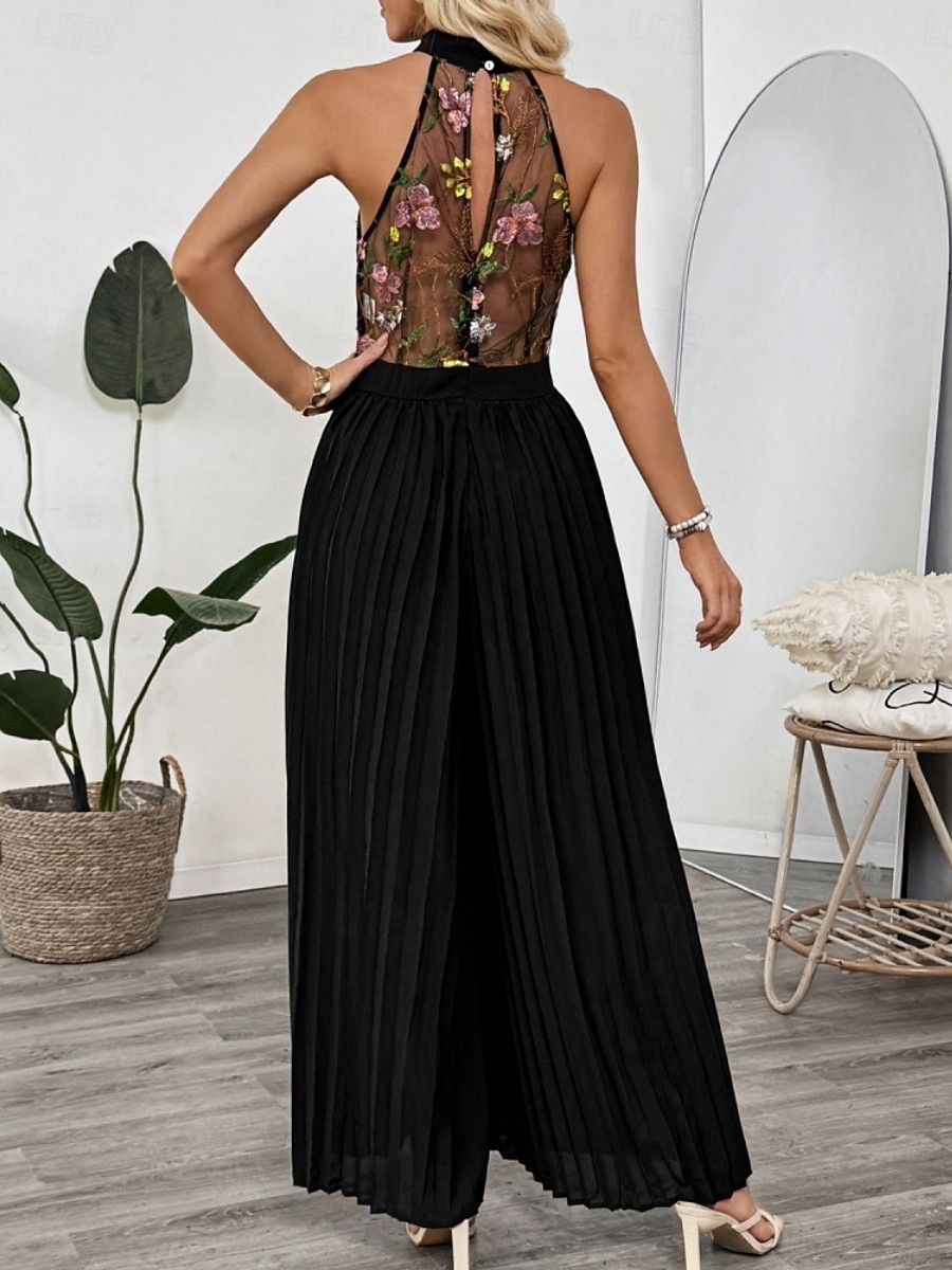 Per donna Normale Tuta Elegante Floreale Senza Maniche Gamba larga All'americana Pizzo Patchwork Feste Streetwear Vestibilità regolare Nero Estate del 2026 a $55.99 –P4