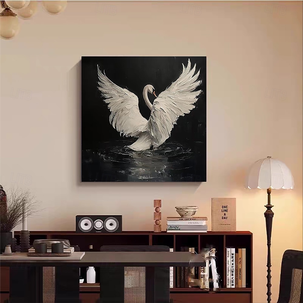 Handmade Oil Painting Canvas Wall Art Decoration Modern Retro Animals White Swan for Home Decor Rolled Frameless Unstretched Painting/Stretched Frame Hanging Painting 2026 - $55.99 –P6