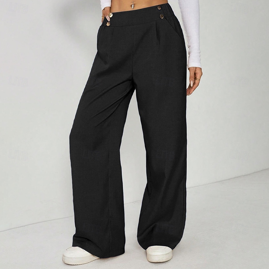 Mulheres Calças Calça casual Calça verão Férias Moda Casual Diário Comprimento total Cintura Alta Côr Sólida Tecido Cintura elástica Perna reta Conforto Macio Respirável Sem Elasticidade Streetwear de 2026 por $27.99 –P5