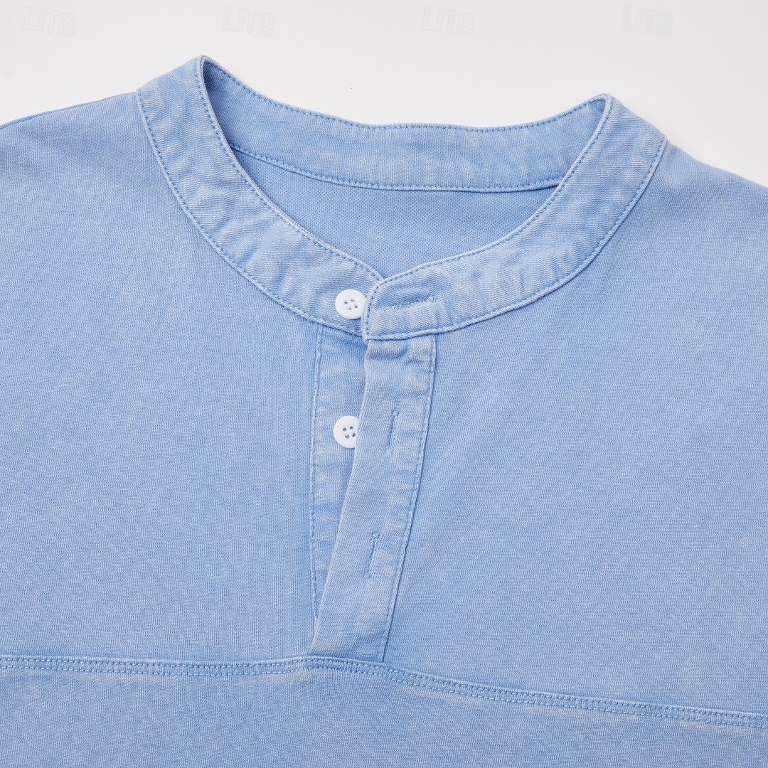 SoftFade™ Pánská Henley košile 100% bavlna košile s kyselinovým praním krátký rukáv jednobarevná retro vintage casual vintage styl ručně barvená bledá Henley casual léto jaro podzim fialová Henley 2026 - $31.99 –P3