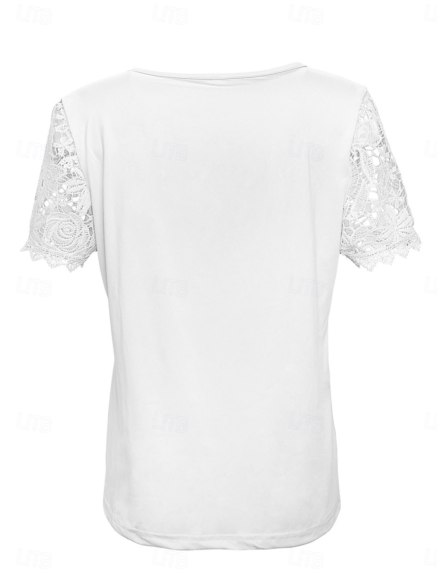 Per donna Camicia Blusa Top in pizzo Pizzo Semplice Elegante Classico Moderno Manica Corta Girocollo Top Regolari Quotidiano Ferie Uscire Blu Nero Bianco Rosa Rosso Estate Primavera del 2026 a CAD $12.4 –P4