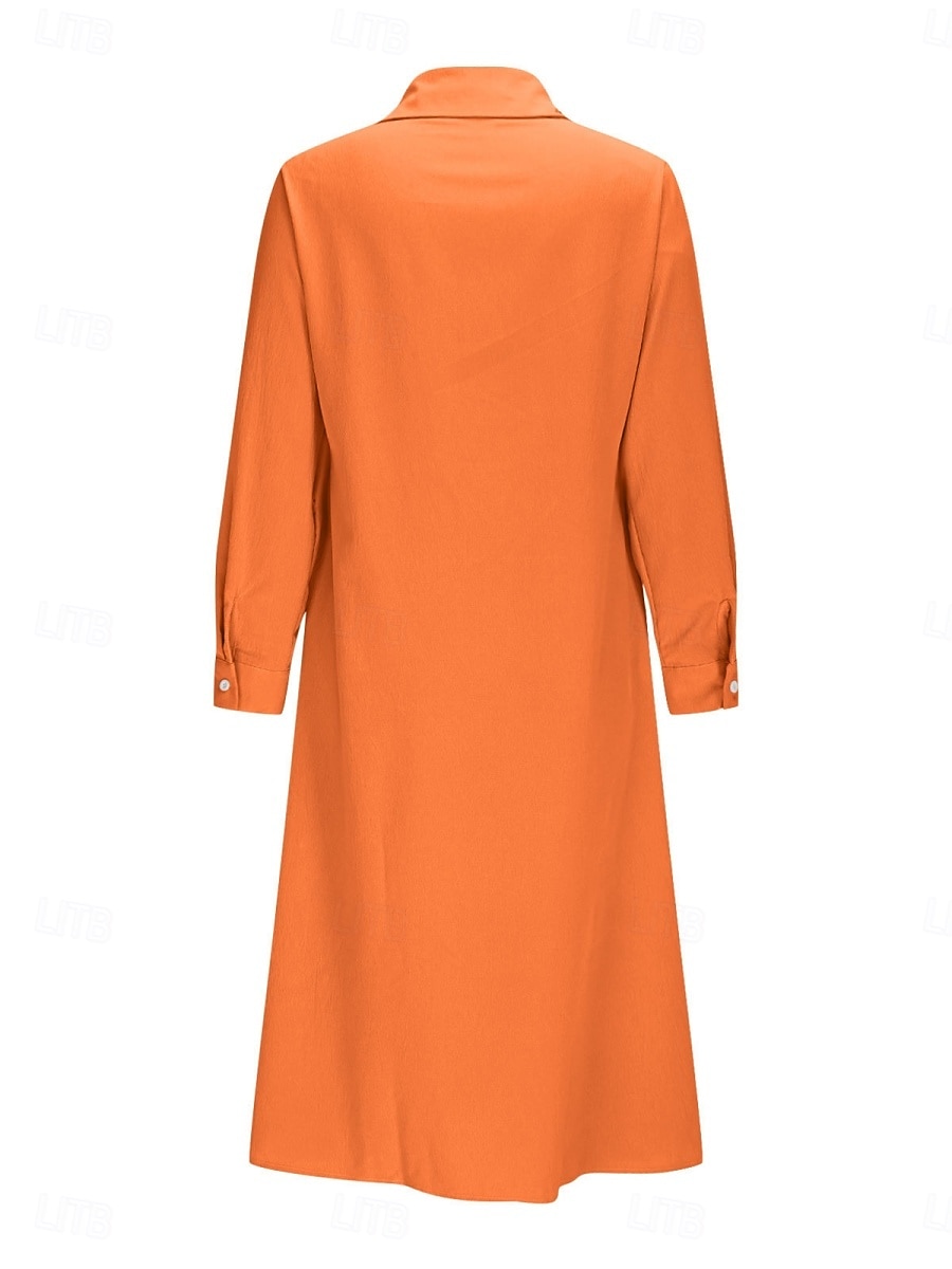 Damskie Sukienka midi Sukienka koszulowa Codzienne sukienki Sukienka A line Sukienka z imitacji lnu Moda Podstawowy Nowoczesny Codzienny Urlop Wyjściowe Regularny Równina Długi rękaw Kołnierzyk 2026 - $26.99 –P8