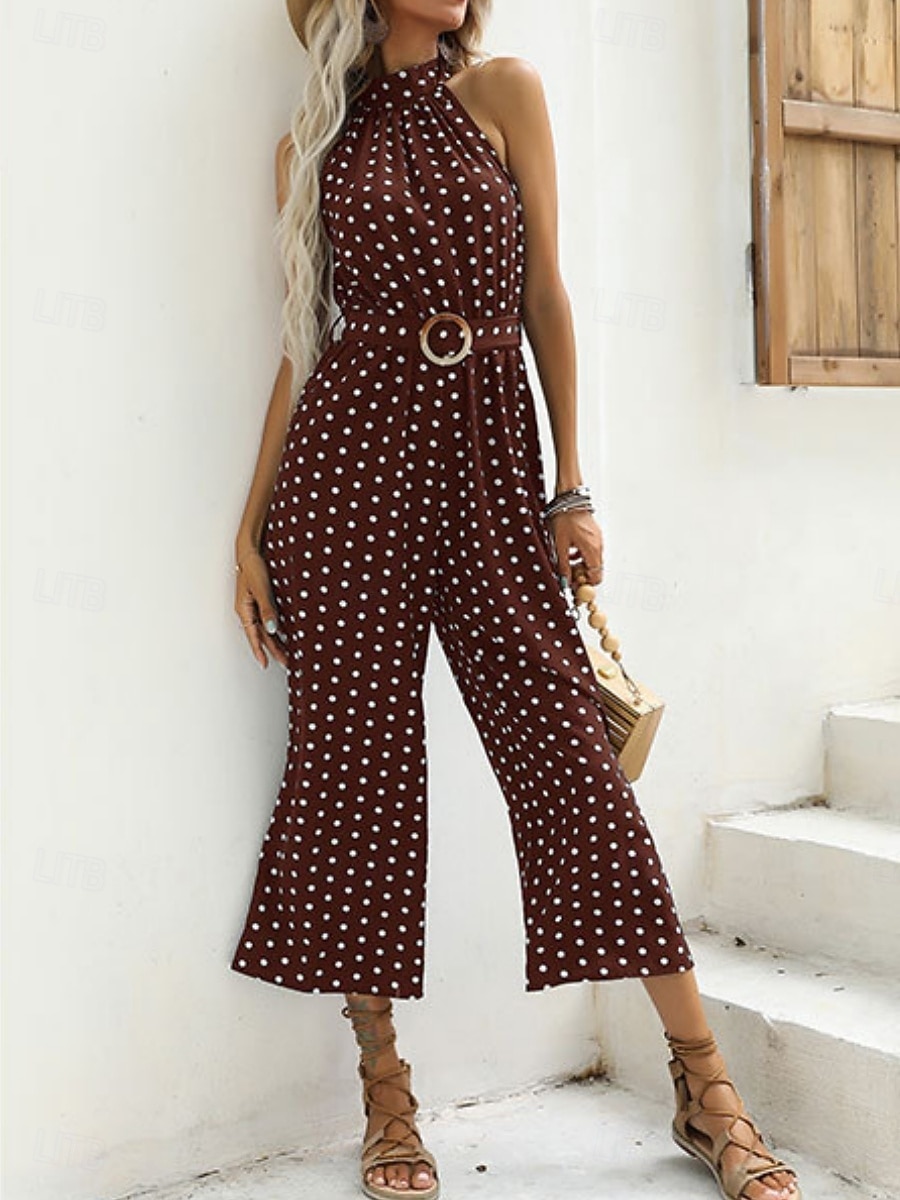 Mujer Normal Mono Activo A Lunares Sin Mangas Perneras anchas Cuello halter Bolsillo Estampado Diario Vacaciones Holgado Negro Vino Azul Marino Verano 2026 - $42.99 –P11