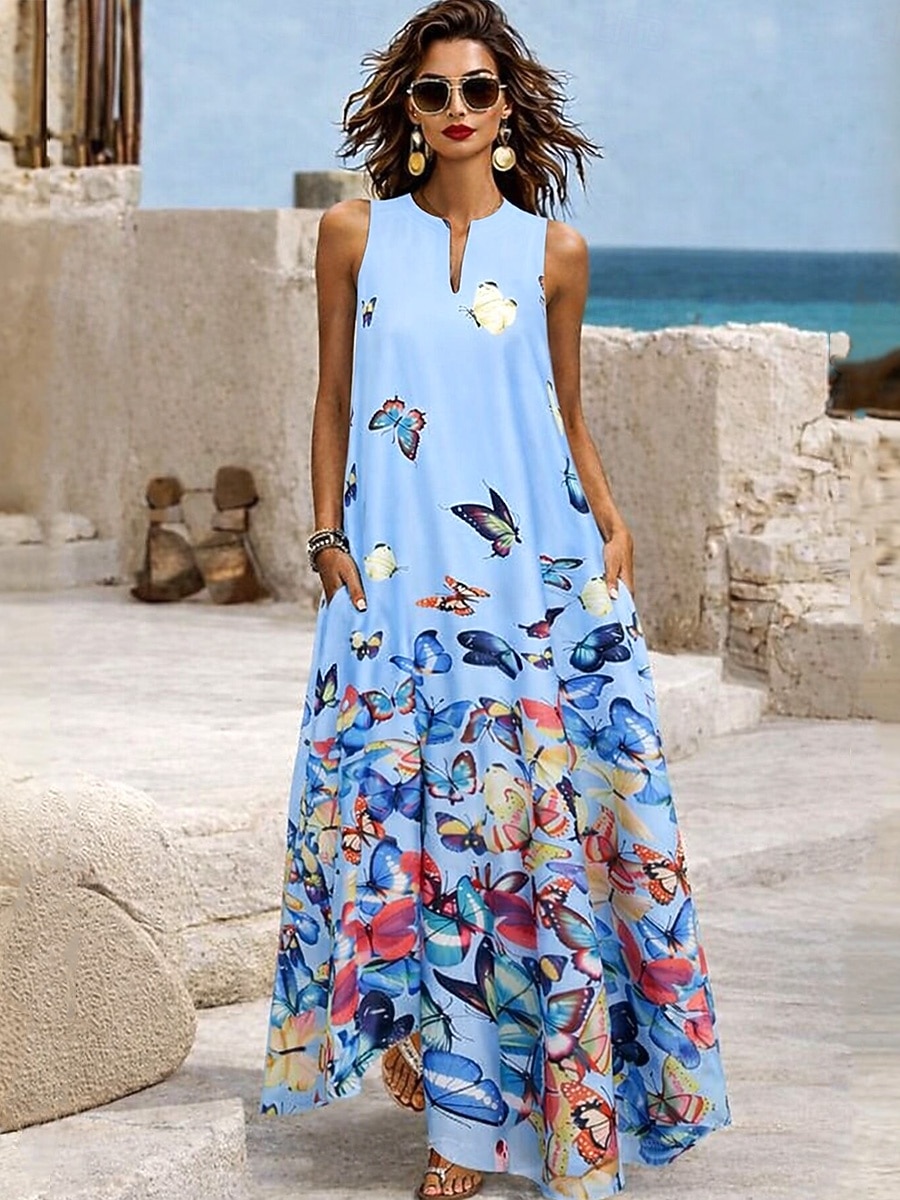Femmes Robe maxi Robe d'Été Robe trapèze Robe d'été Vacances Occasionnel Boho Quotidien Fête Coupe Ample Graphique Tribal Plume Sans manches Col en V Col Halter Bleu Noir Blanche Rouge claire Ét de 2026 ? $39.99 –P3