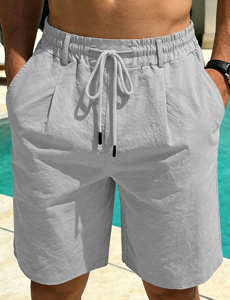 Men's Linen Shorts Summer Shorts Beach Shorts Drawstring Pocket Plain Comfort Breathable Knee Length Daily Outdoor Holiday Vacation Casual Black White Inelastic 2026 - $22.99 –P14