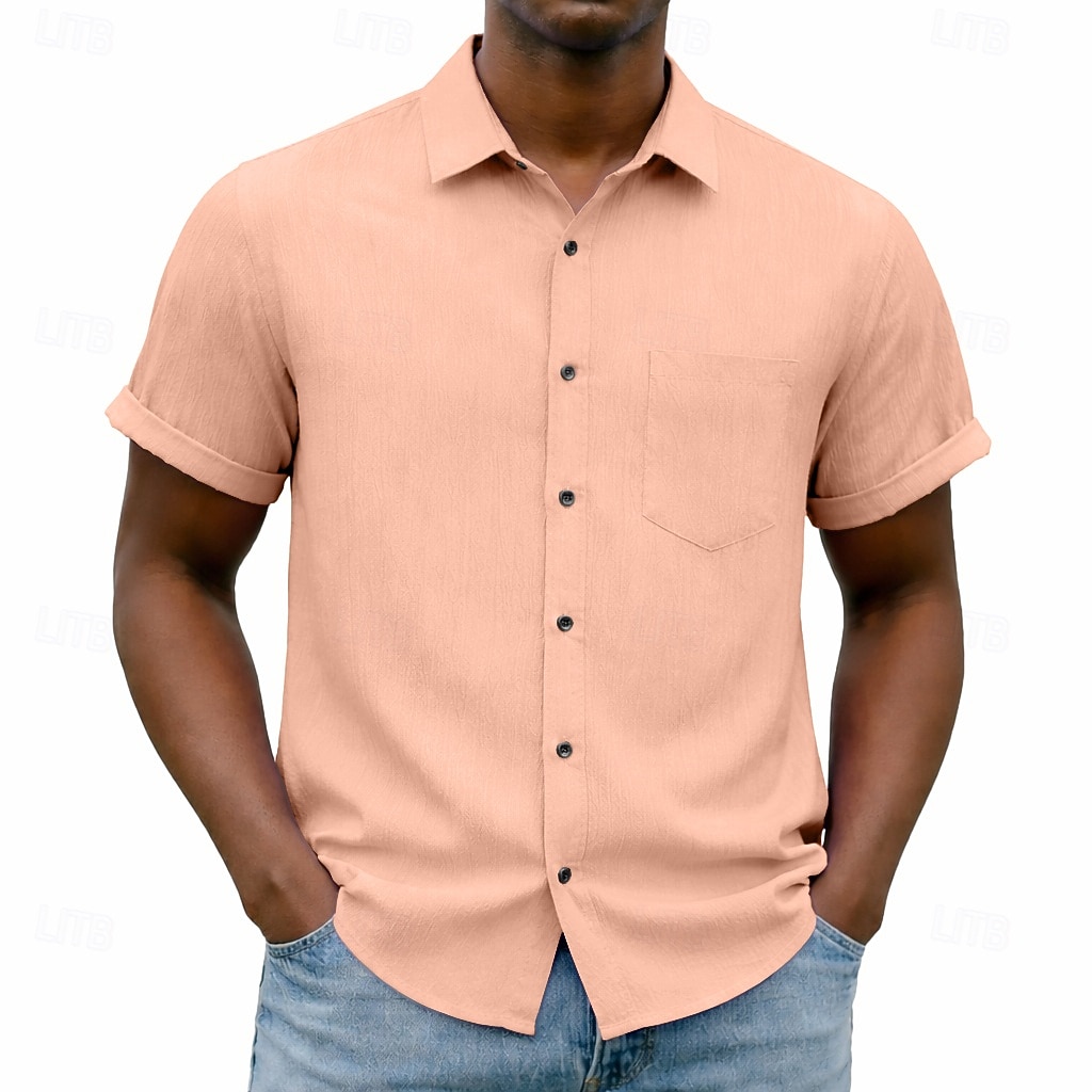 Men's Shirt Casual Shirt Button Up Shirt Blue Black White Burgundy Navy Blue Short Sleeve Plain Shirt Collar Casual Daily Front Pocket Clothing Apparel Elegant Fashion Casual 2026 - $25.99 –P13