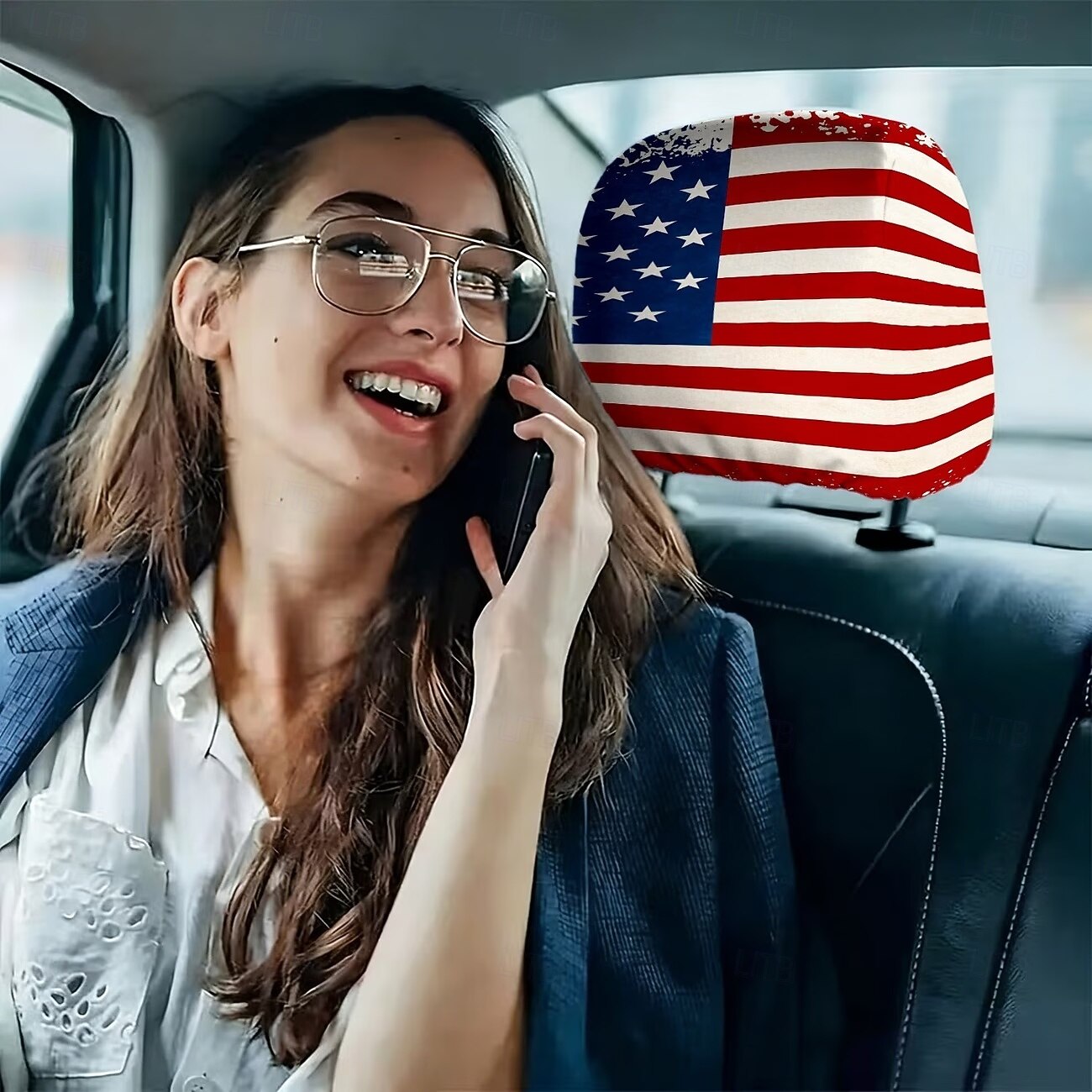 2 fundas para reposacabezas de coche con diseño de bandera estadounidense, con estampado de estrellas y rayas rojas, blancas y azules, ajuste universal, fácil de limpiar, suave y cómoda, ideal para 2026 - $9.49 –P7