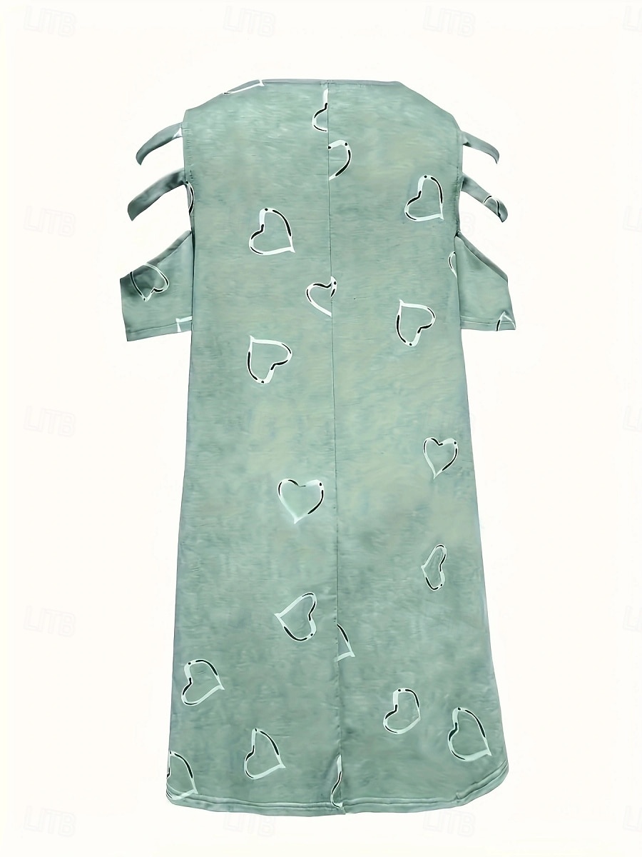 Women's Mini Dress Casual Dress Print Dress Elegant Fashion Modern Outdoor Vacation Going out Loose Fit Heart Short Sleeve V Neck Blue White Purple Green Summer Spring 2026 - $16.49 –P20