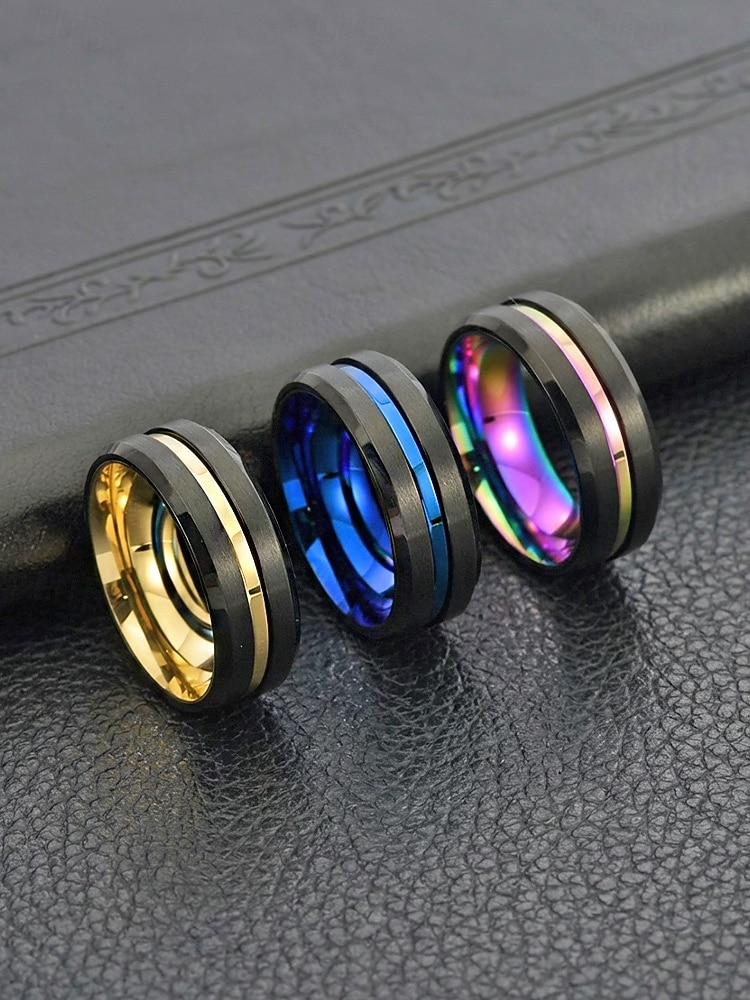 anello multicolore in acciaio inossidabile da uomo: disponibile in diverse misure, design elegante, perfetto per matrimoni, feste e abbigliamento casual per le vacanze del 2026 a $9.99 –P5