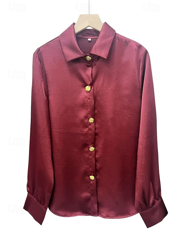 Women's Shirt Button Down Shirt Casual Shirt Buttons Plain Stylish Classic Modern Long Sleeve Shirt Collar Regular Tops Daily Holiday Going out Wine Fuchsia Light Blue Summer Spring 2026 - $24.99 –P5