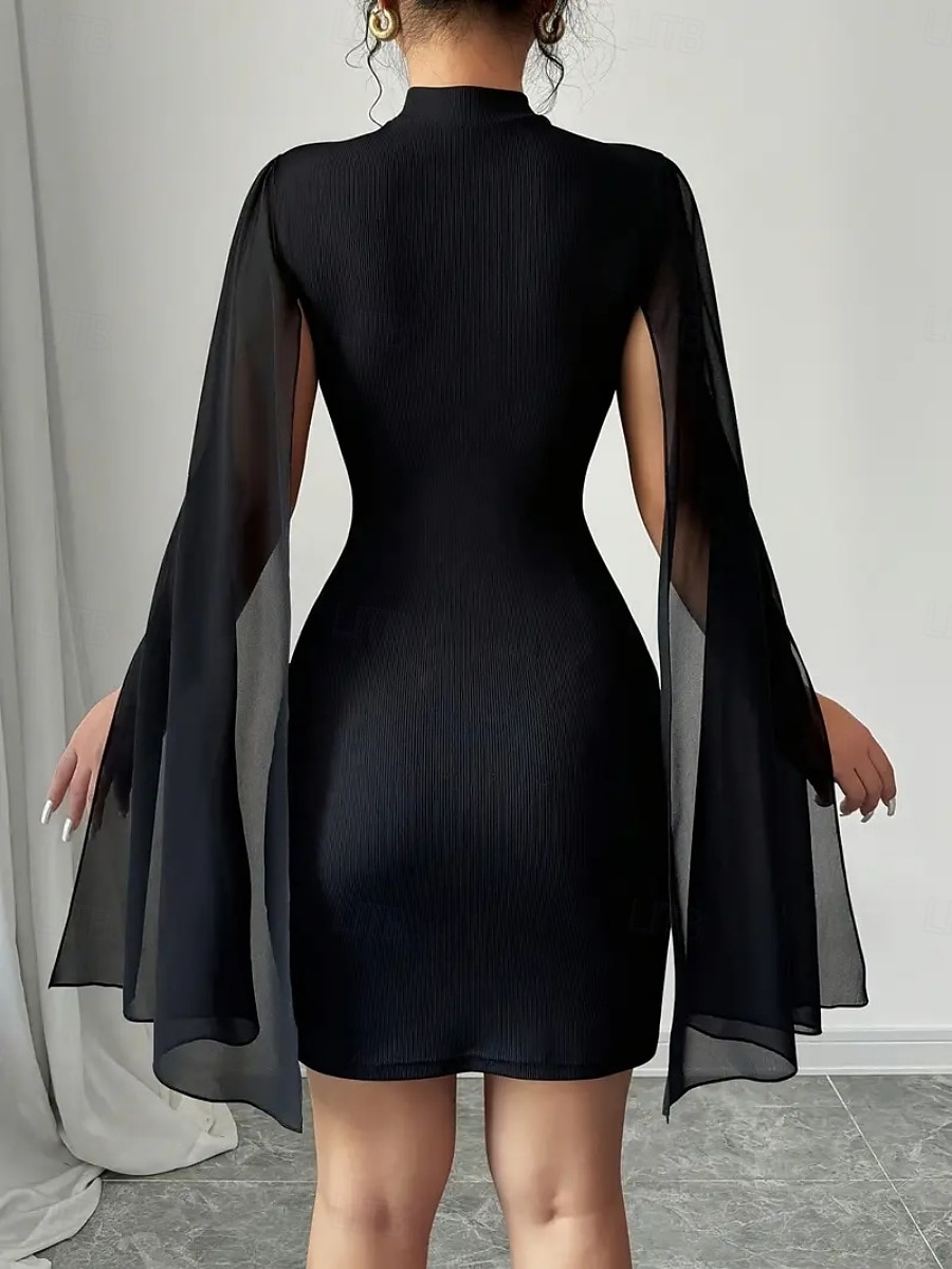 Mulheres Minivestido Vestido preto Vestido casual Elegante Moda Moderno Ao ar livre Férias Para Noite Delgado Tecido Manga Longa Gola Alta Azul Preto Vermelho Verão Primavera de 2026 por $22.99 –P2