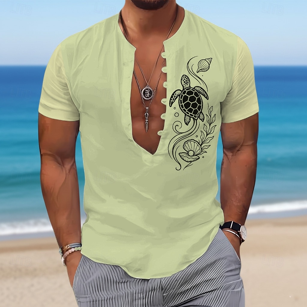 Bărbați Scoică Țestoase Creaturi marine Cămașă popover Cămașă cu guler bandă Cămașă hawaiană Manșon scurt Hawaiană Casual Zilnic Vacanta la plaja Vară Primăvară Fără Guler Imprimare 3D Albastru 2026 - $25.99 –P3