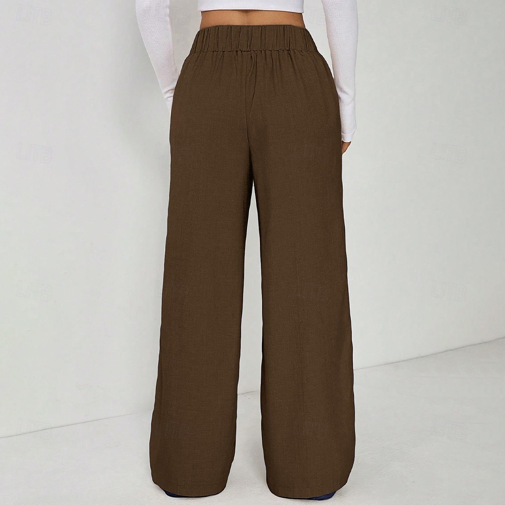 Mulheres Calças Calça casual Calça verão Férias Moda Casual Diário Comprimento total Cintura Alta Côr Sólida Tecido Cintura elástica Perna reta Conforto Macio Respirável Sem Elasticidade Streetwear de 2026 por $27.99 –P4