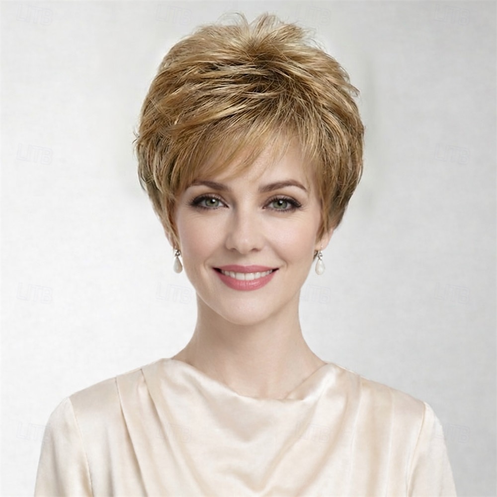 2026年 女性のための魅力的なショートウィッグ - ナチュラルブロンドのレイヤードピクシーカット  コレクション – $29.99 –P2