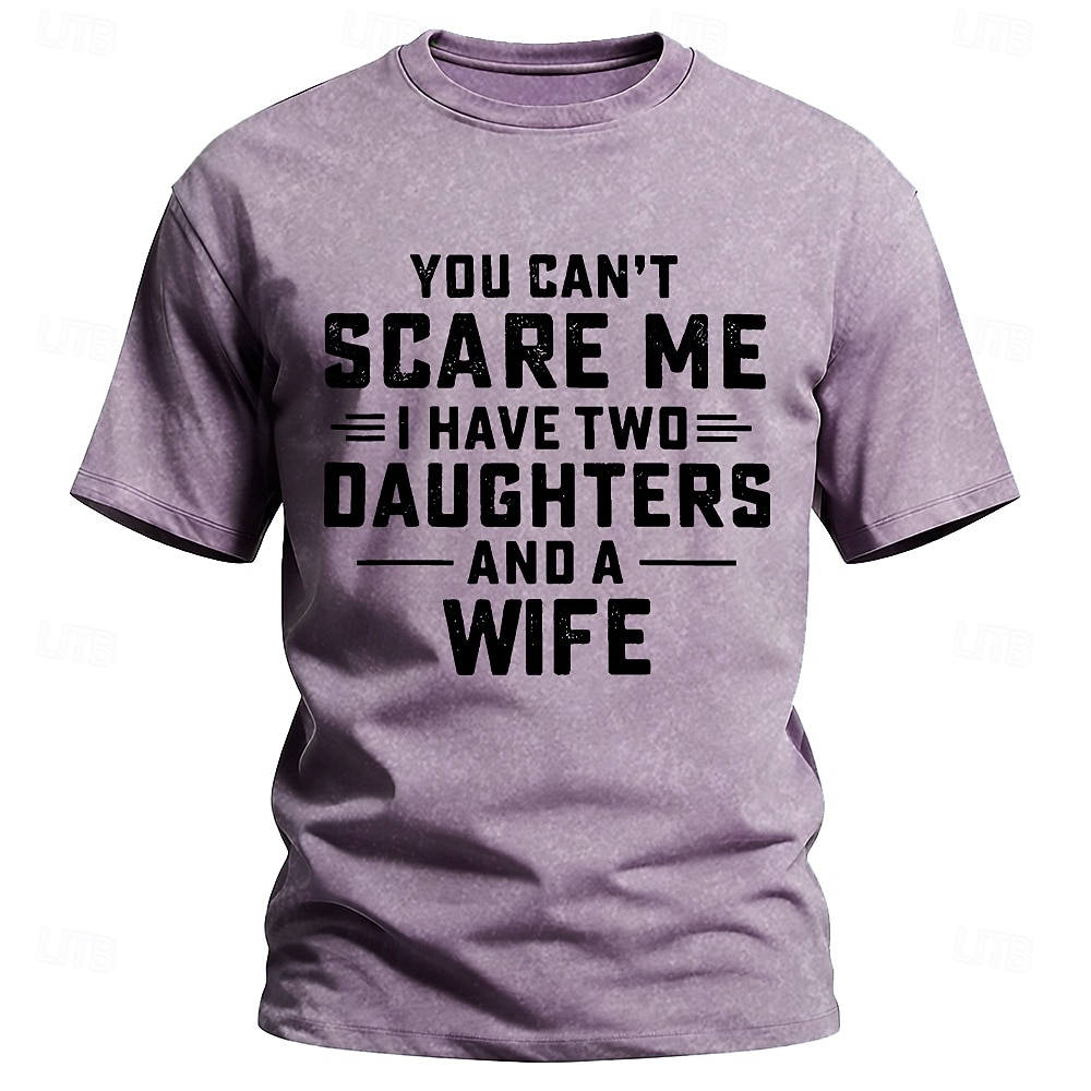 Festa del papà uomo non puoi spaventarmi ho due figlie e una moglie testo lavaggio acido vintage maglietta divertente grafica manica corta abbigliamento quotidiano abbigliamento firmato abbigliamento del 2026 a $21.99 –P2