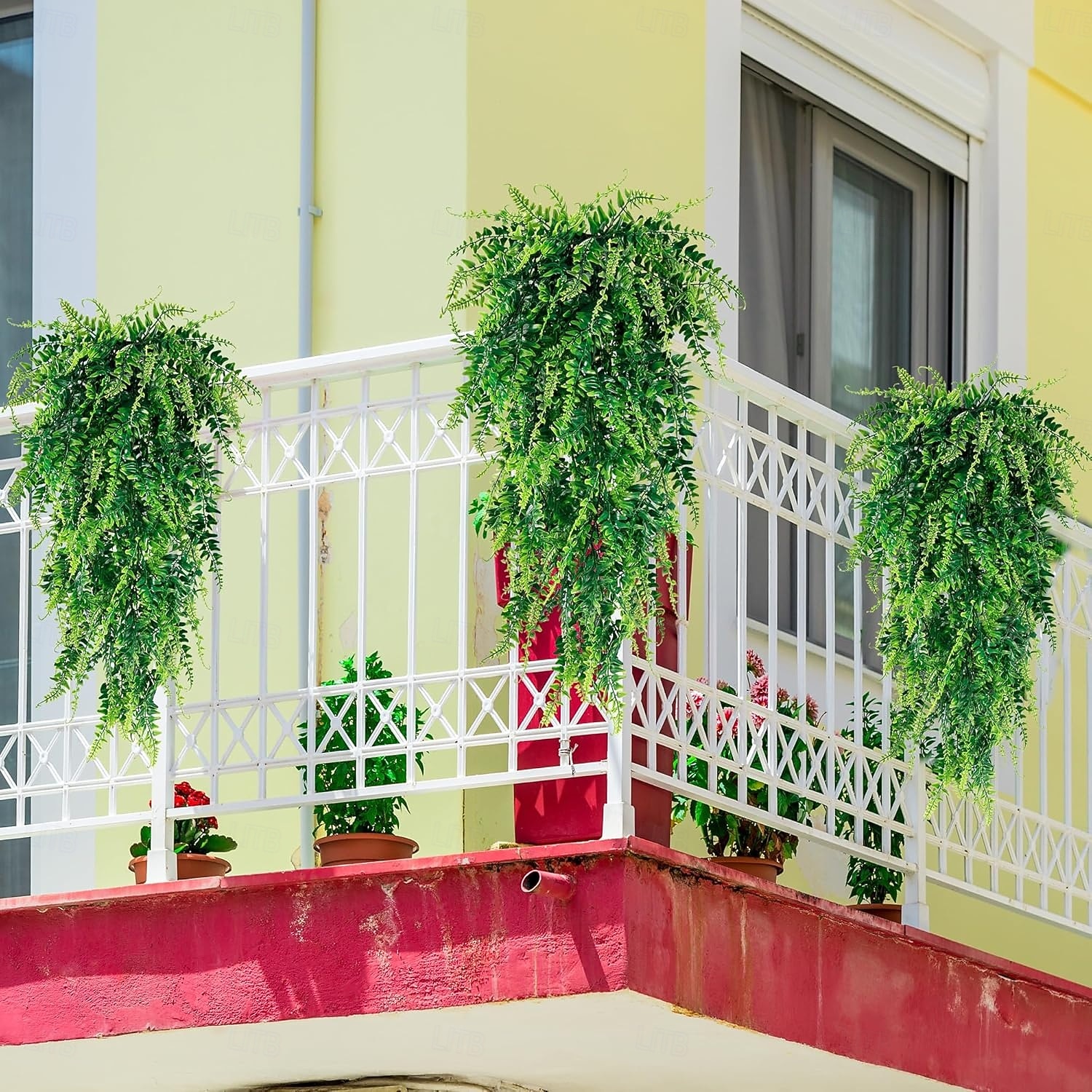 4 balení umělých závěsných rostlin, bostonské kapradiny, umělá závěsná rostlina, umělý břečťan, popínavá rostlina, zeleň, UV odolné plastové rostliny pro vnitřní i venkovní použití, pokoj, zeď, 2026 - $23.99 –P6