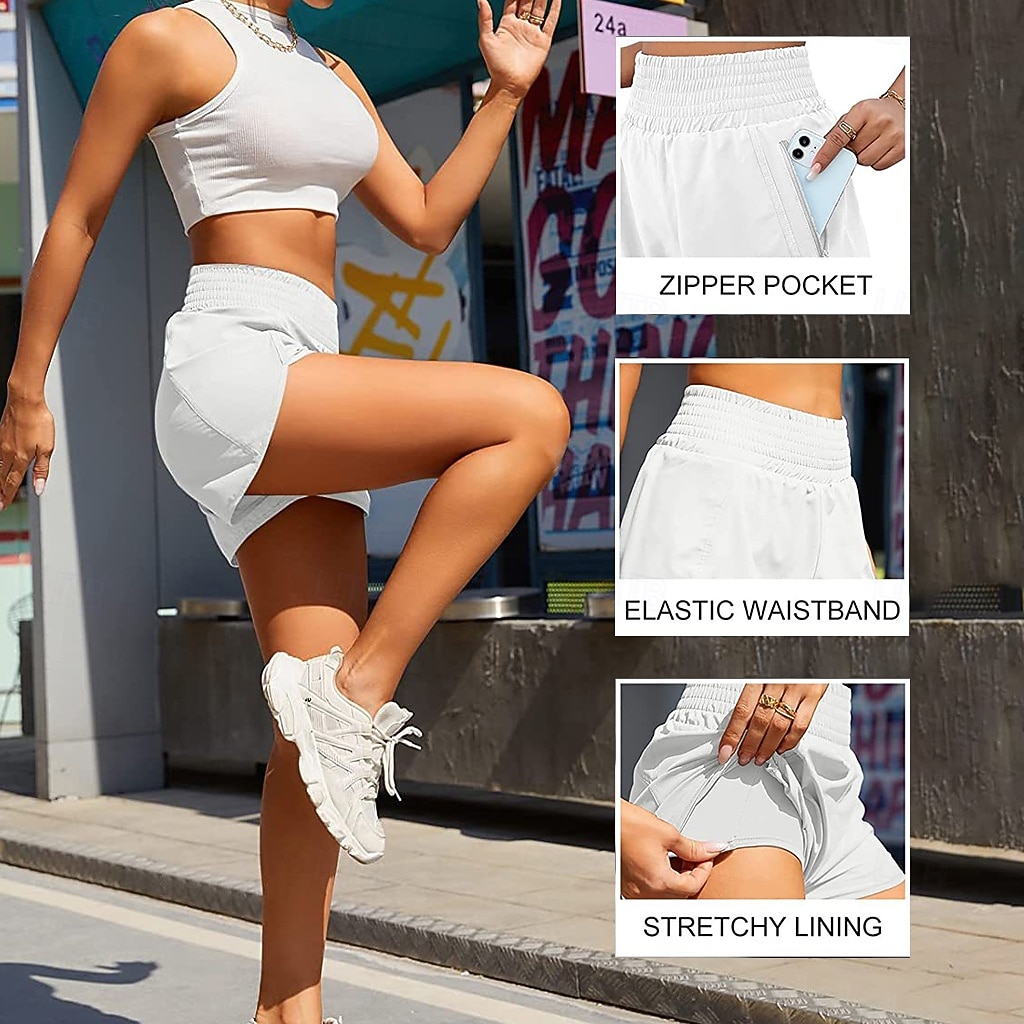 Women's Athletic Shorts Shorts Summer Shorts Beach Shorts Vacation Fashion Casual Daily Short High Waist Elastic Waistband Asymmetric Zipper Pocket Comfort Quick Dry Soft Micro-elastic Streetwear 2026 - $20.99 –P5