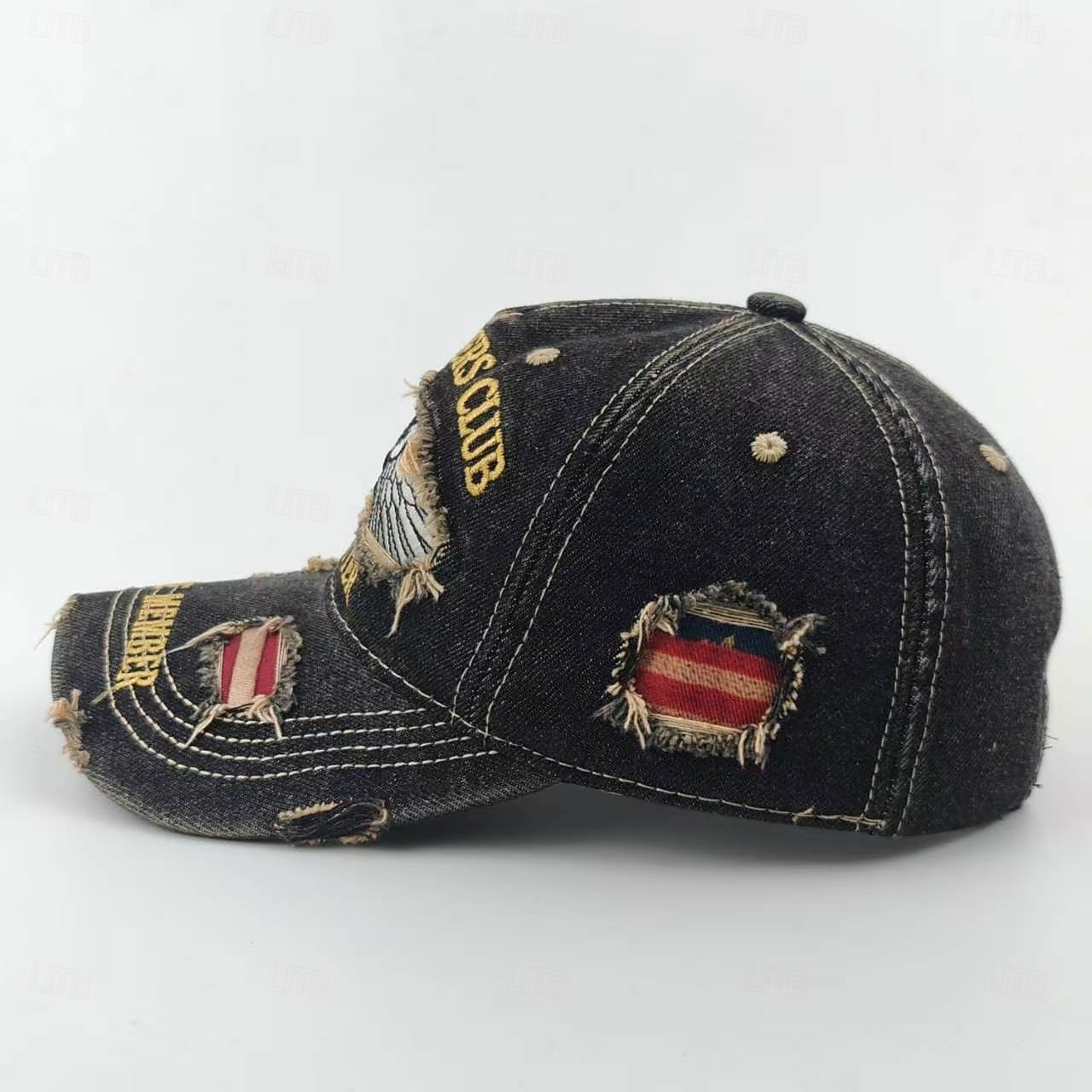 Rolig retro gamlingklubb broderad casualhatt, vintage sliten dödskalle med vingar pappa basebollkeps justerbar rolig grafisk hatt för män utomhus streetwear 2026 - $21.99 –P3