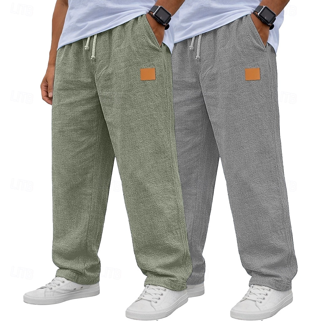 Hombre Pantalones de lino Pantalones Pantalones de verano Pantalones anchos Correa Cintura elástica Pierna recta Plano Ligero Transpirable Longitud total Diario Exterior Festivos Vacaciones Moda 2026 - $31.99 –P7