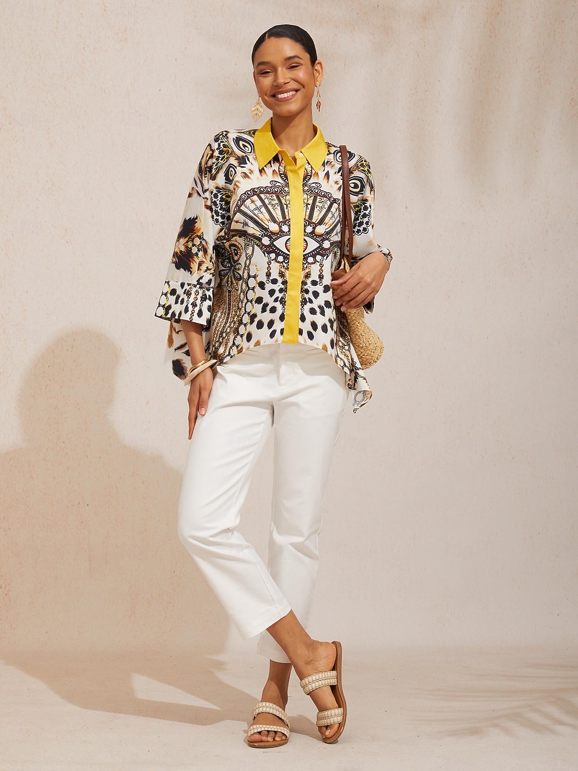 Chemise vintage en satin soyeux à manches dolman et bijoux léopard de 2026 ? $67.99 –P1