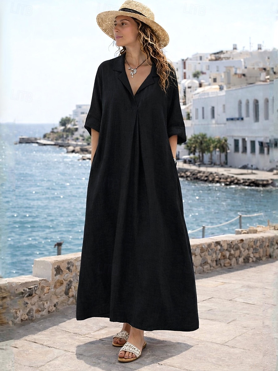 plain black a line dress TQWQT Maxi Dresses for Women Short Sleeve Office Maxi Dresses Plain Print Flowy Empire Waist Patchwork Ruffle Hem A Line Dresses Fashion Teacher Clothes Black L