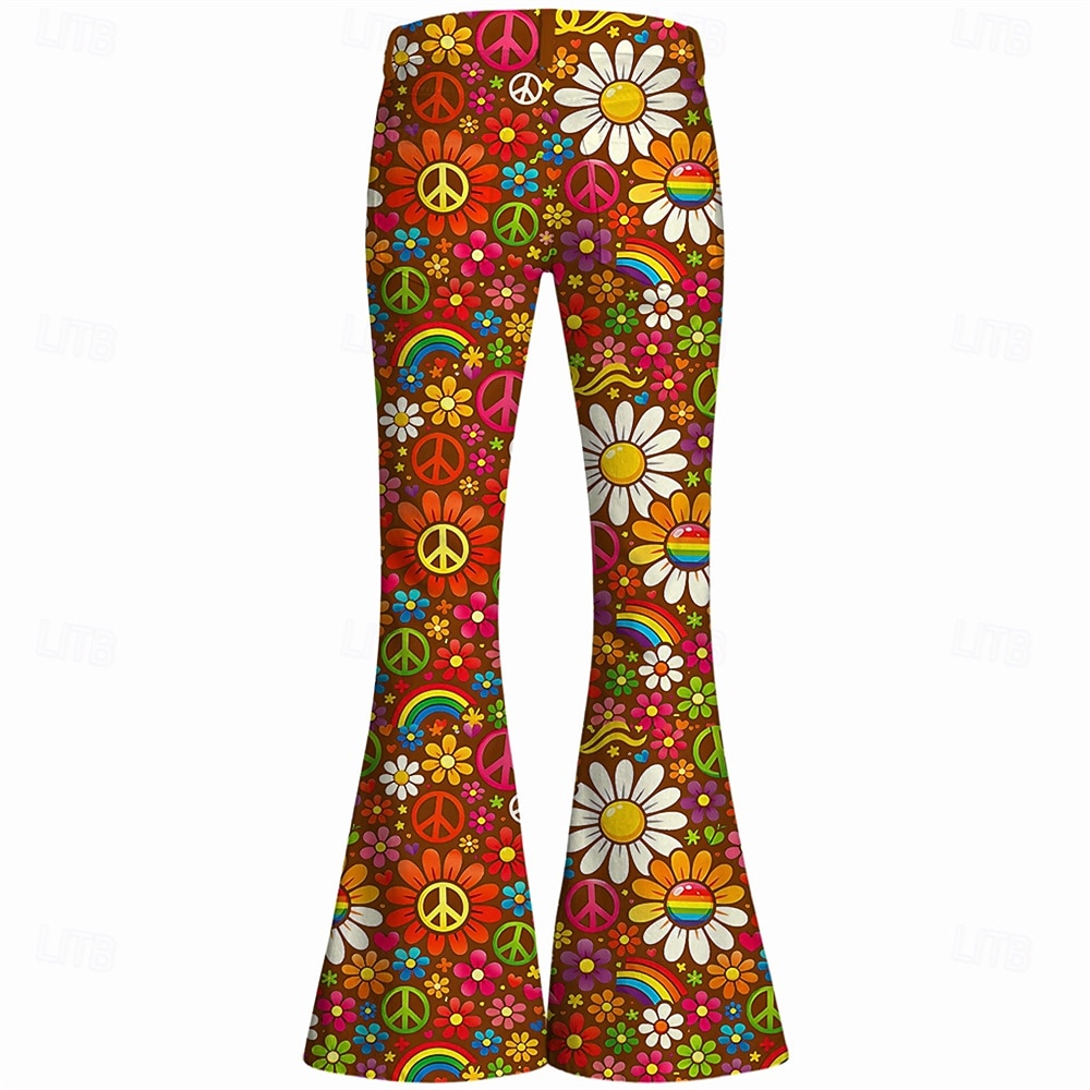 Retro Vintage Boho 1970s Pants Bell Bottom Pants Hippie Disco High Waist Floral Peace Symbols Fancy Dress Women's Halloween Carnival Music Festival Retro Theme Party Adults' Pants 2026 - $35.99 –P6