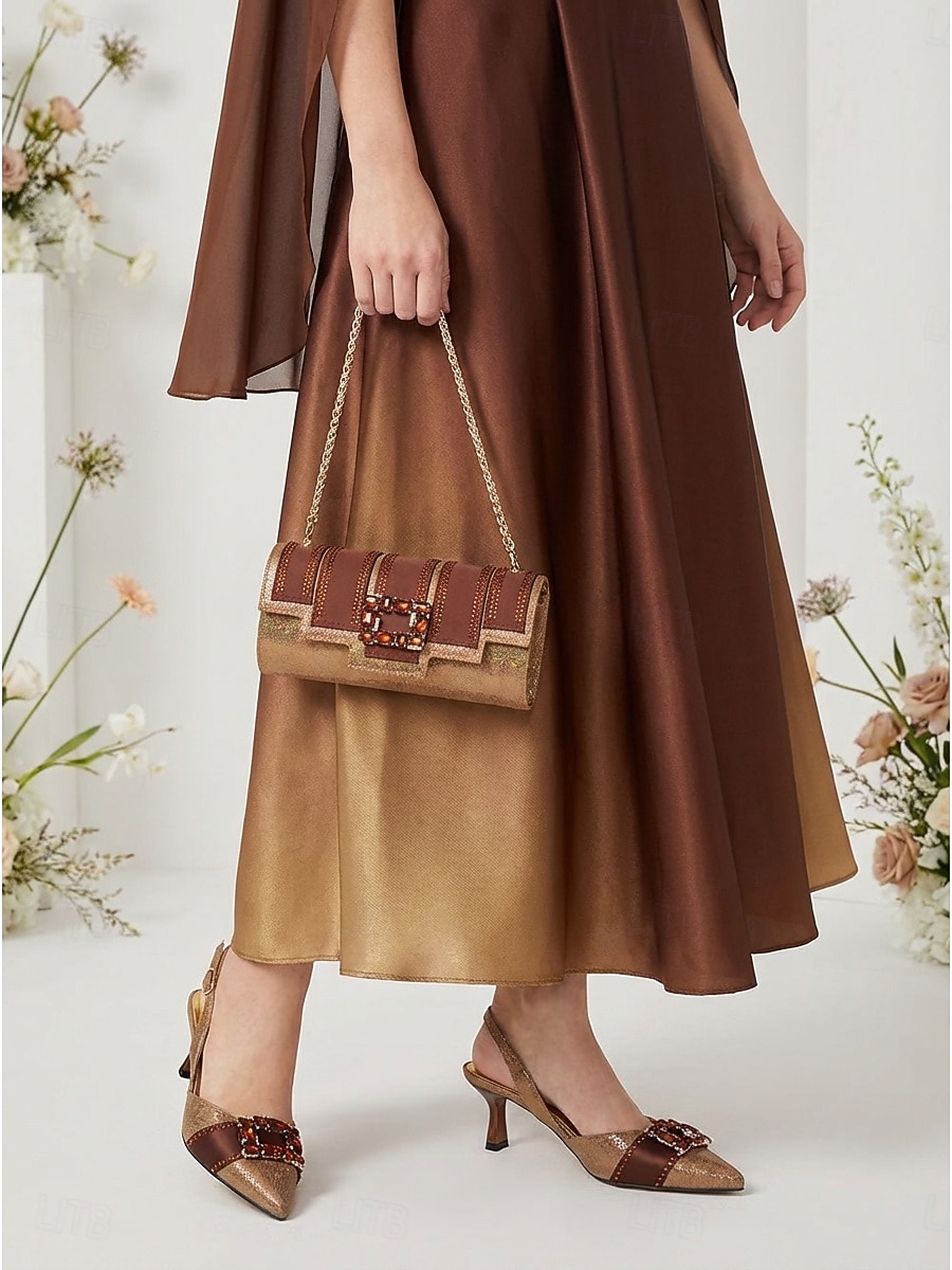 fioletowy satynowy zestaw damski z obcasem i pasującą torebką - elegancki zestaw z paskiem na pięcie, idealny dla matek wybierających się na miejskie wesela 2026 - $94.99 –P7