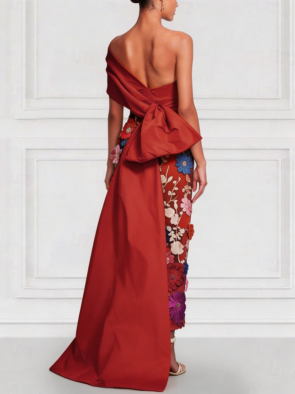 Sheath Column Tea Length Cocktail Dresses Evening Gown Ball Gown with Overskirt Formal Dress Elegant Sleeveless Off Shoulder Garden Party Wedding Satin with Bow(s) Embroidery 2026 - $195.99 –P2