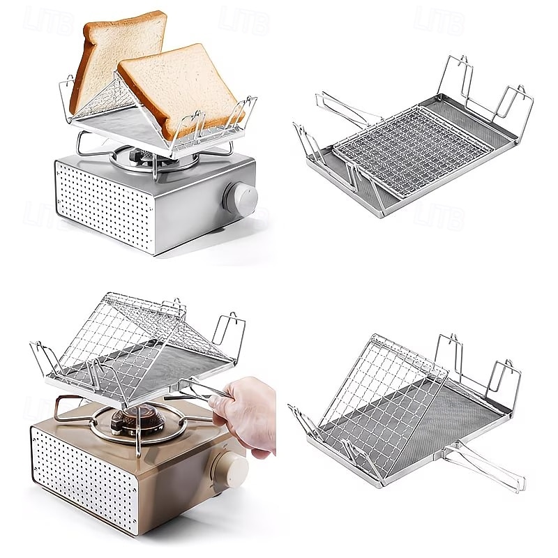 Hopfällbar brödrostställ i rostfritt stål, bärbar handhållen utomhusgrill, lämplig för picknick och vandring, bakverktyg, avtagbart och lätt att rengöra, perfekt för utomhuscamping 2026 - $23.99 –P1