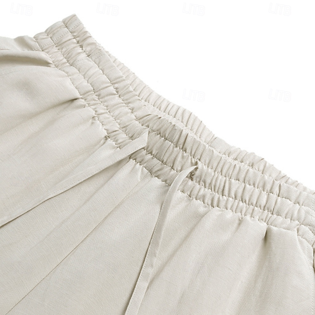 Men's Tencel Linen Pants Trousers Summer Pants Beach Pants Drawstring Pocket Elastic Waist Plain Comfort Breathable Full Length Daily Outdoor Beach Vacation Fashion Black White Inelastic 2026 - $31.99 –P9