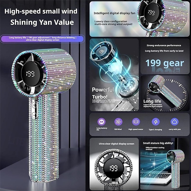 ruční ventilátor s kamínky, přenosný ventilátor, ruční osobní chladicí zařízení, cool gadgety, LED displej, dobíjecí, pro dovolenou, turistiku, muže, ženy, cestování, venkovní, kempování 2026 - $35.99 –P2