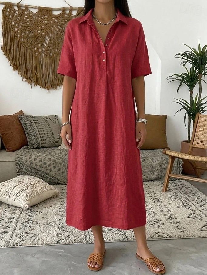 Dames Halflange jurk Zonnejurk Zomerjurk Vakantie Casual Boho Dagelijks Feestdagen Uitgaan Ruim Passend Effen Korte mouw Revers blauw Grijs roze Zwart Geel Zomer Lente 2026 - $32.99 –P2