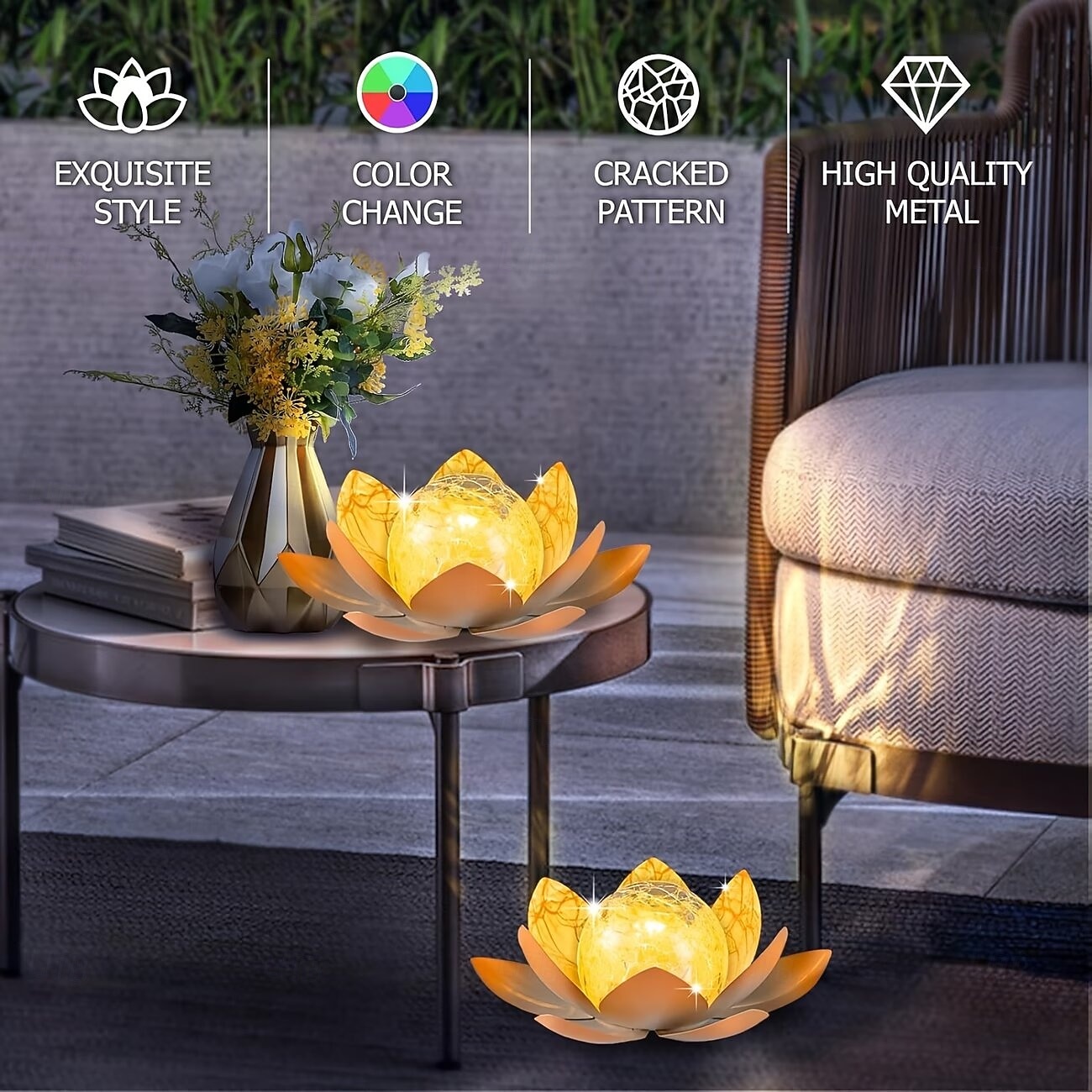 Solar-Powered for Lotus Lamp with Metallic Finish - Waterproof LED Outdoor Garden Light, Spherical Glass Design for Courtyard, Lawn, Walkway, Table Decor - Ideal Gift for Festivals, Outdoor Decor Led 2026 - $35.99 –P5