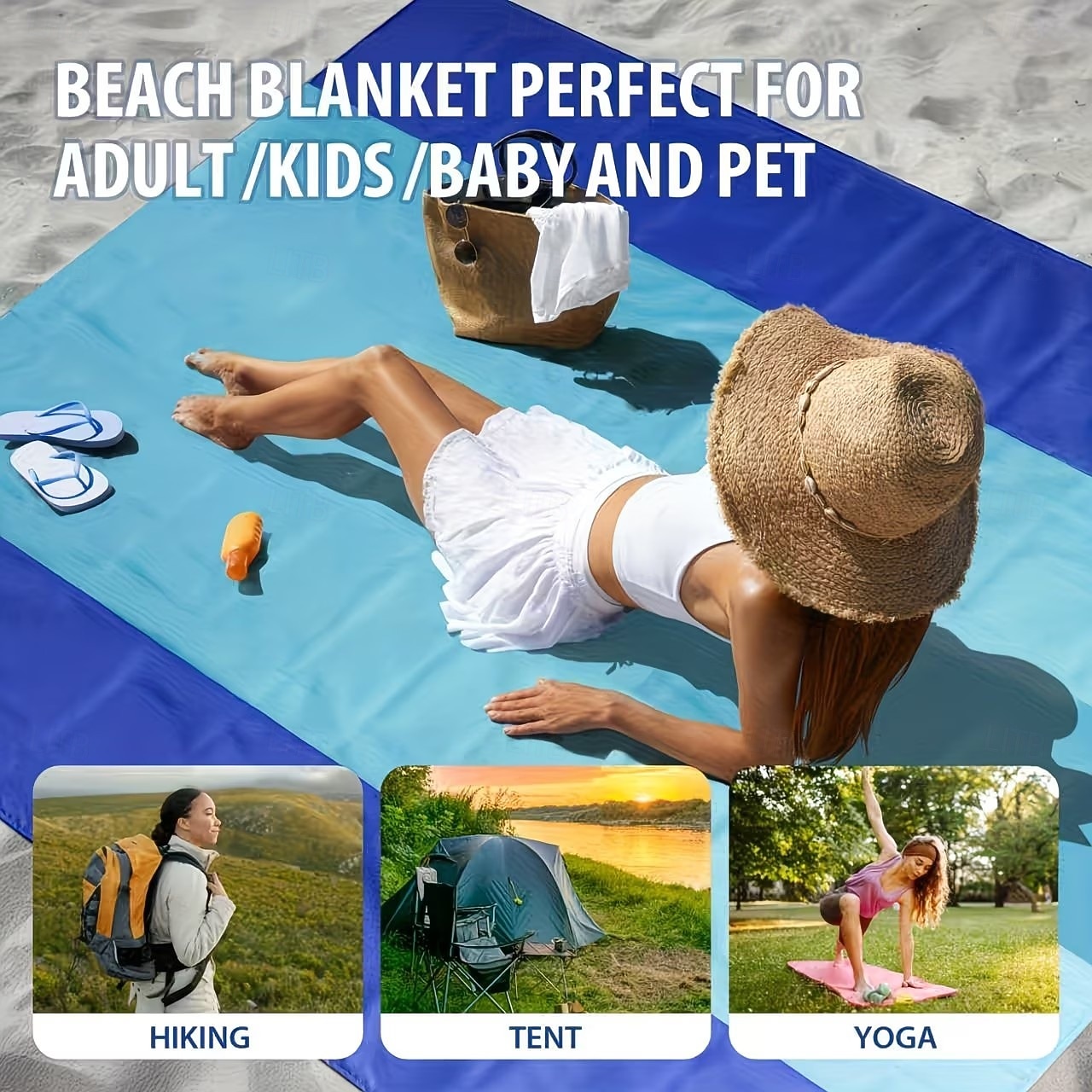 utendørs strandteppe for 4-7 personer, ekstra stort, lett, sandbestandig strandteppe, stor piknikmatte egnet for strandturer, camping og fotturer 2026 - $23.99 –P4