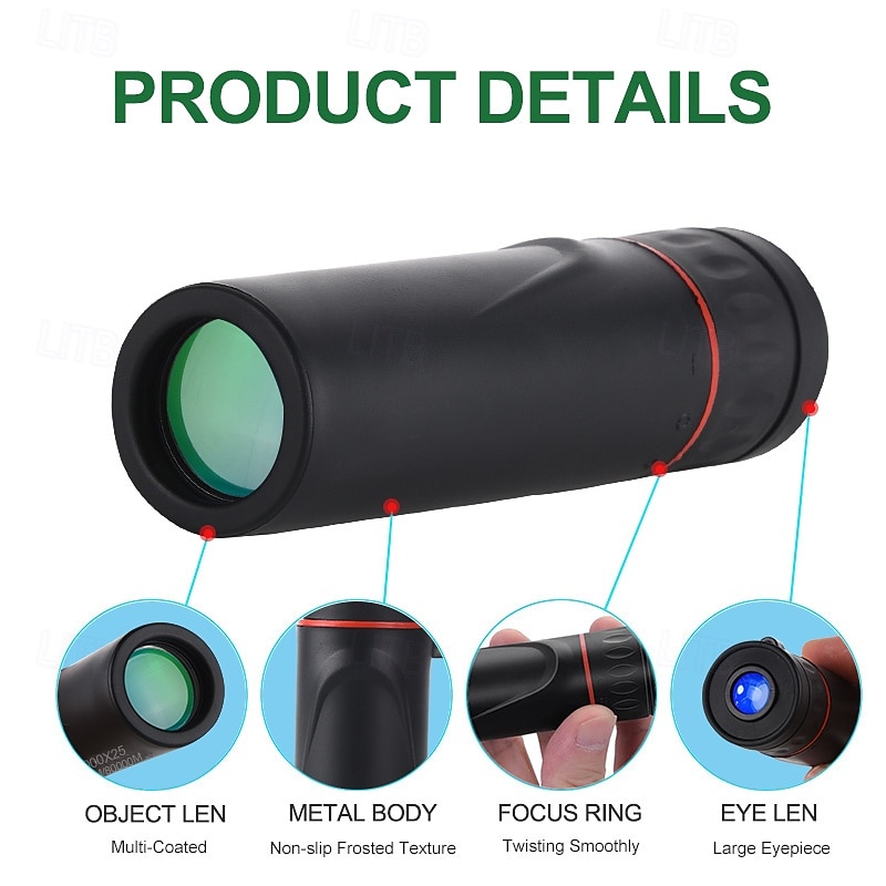 High Power 2000x25 Monocular Telescope with Smartphone Adapter, Compact Waterproof Pocket Monocular for Adults Kids Bird Watching Hunting Camping Travel Concerts, HD BAK4 Prism FMC Lens 2026 - $16.48 –P4