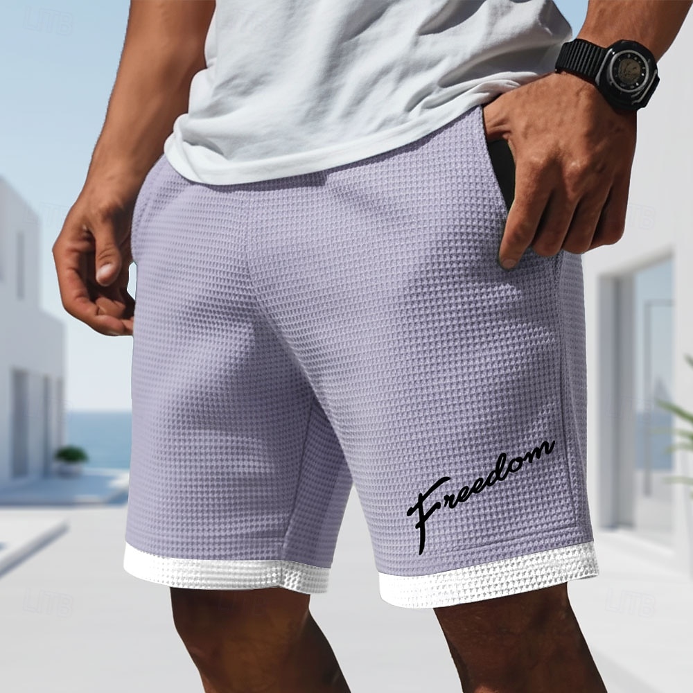 Men's Letter Print Funny Slang Waffle Shorts Casual Shorts Textured Shorts Mid Waist Fashion Casual Daily Vacation Elastic Drawstring Waist Shorts with Pockets Designer Clothing Apparel 2026 - $22.99 –P4