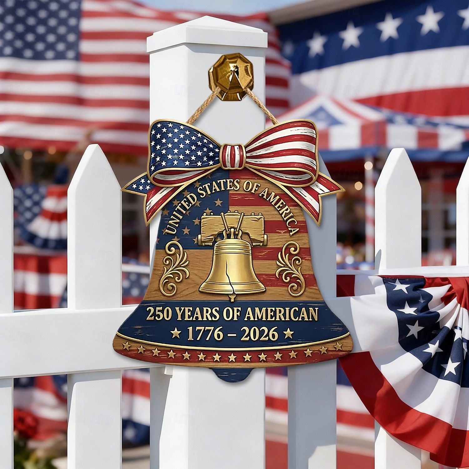 Dřevěná cedule k 250. výročí Spojených států, vlastenecká dekorace na zavěšení dveří ke Dni nezávislosti, nástěnná plaketa s americkou vlajkou na farmě, dekorace na verandu domu ke Dni nezávislosti 4. 2026 - $13.99 –P4