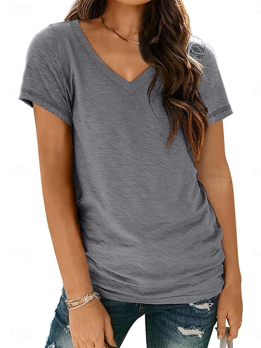 Per donna Maglietta Semplice Moda Elegante Classico Manica Corta Scollo a V Top Regolari Quotidiano Uscire Weekend Bianco Rosa Vino Blu marino Albicocca Estate Primavera del 2026 a $19.99 –P16