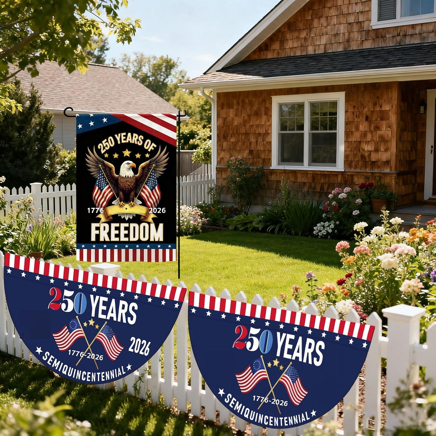 2 db 250. évfordulós amerikai kerti zászló &transzparens zászló, nem redőzött legyezőzászló, kétoldalas hazafias sas mintázat amerikai zászlókkal, emlék 1776-2026, 12 x 18 hüvelyk &2 x 4 láb 2026 - $17.99 –P6