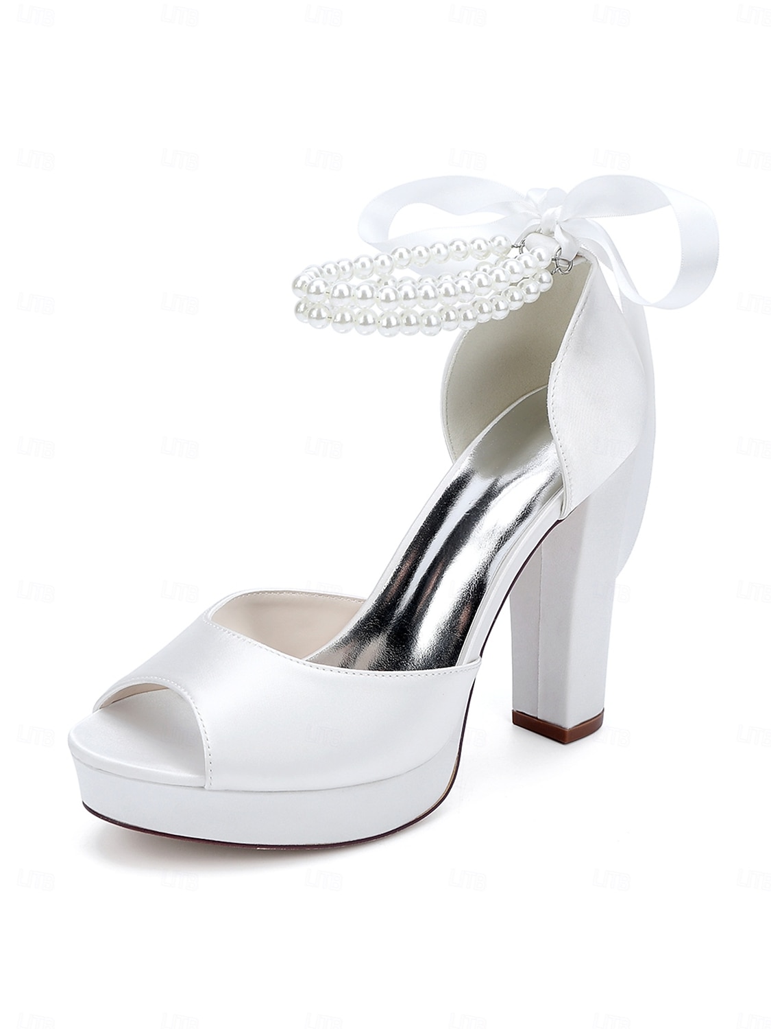 sandali con plateau color avorio bianco da donna - eleganti tacchi da sposa con cinturini di perle per matrimoni in chiesa del 2026 a $69.99 –P2