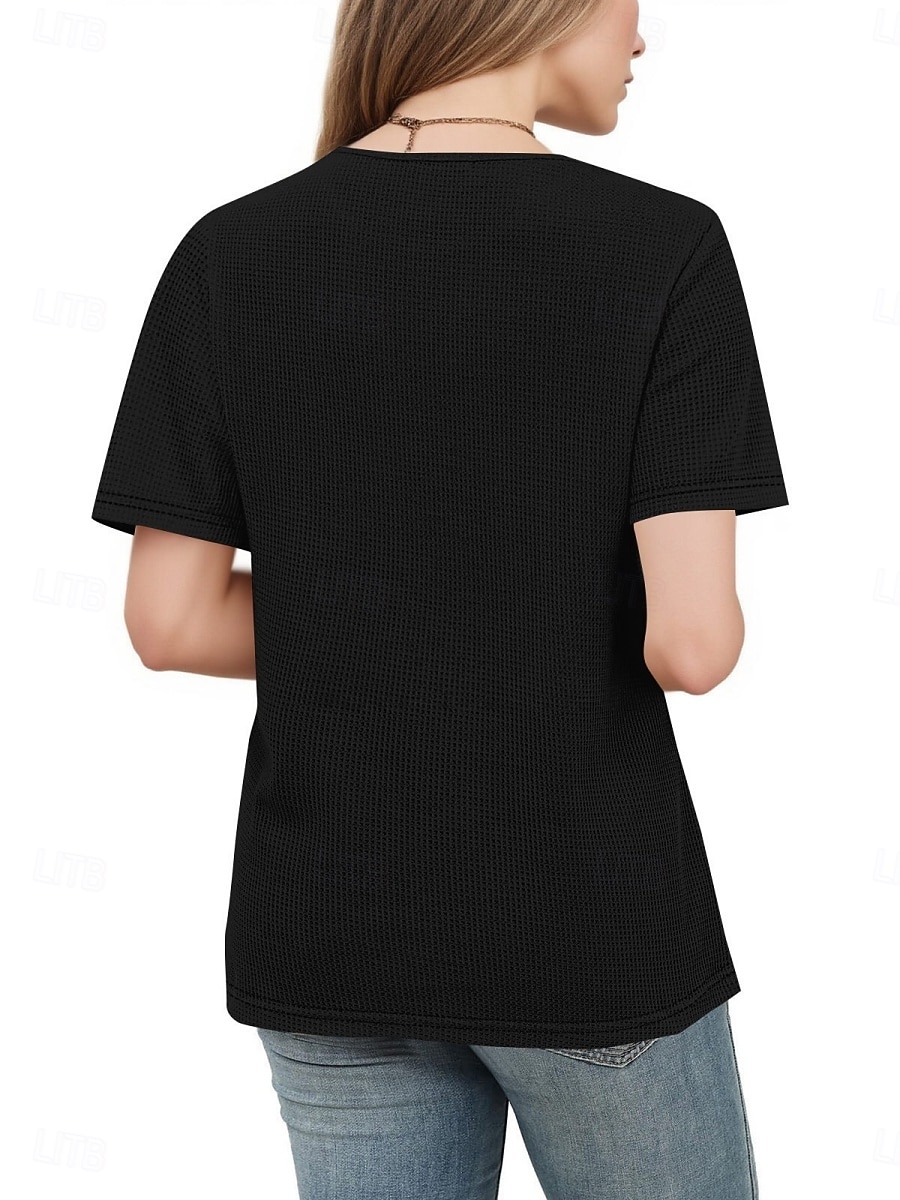 Women's Eyelet Top T Shirt Tee Top Solid Color Fashion Classic Casual Short Sleeve Crew Neck Regular Tops Daily Going out Weekend Black Red Navy Blue Khaki Summer Spring 2026 - $24.99 –P2