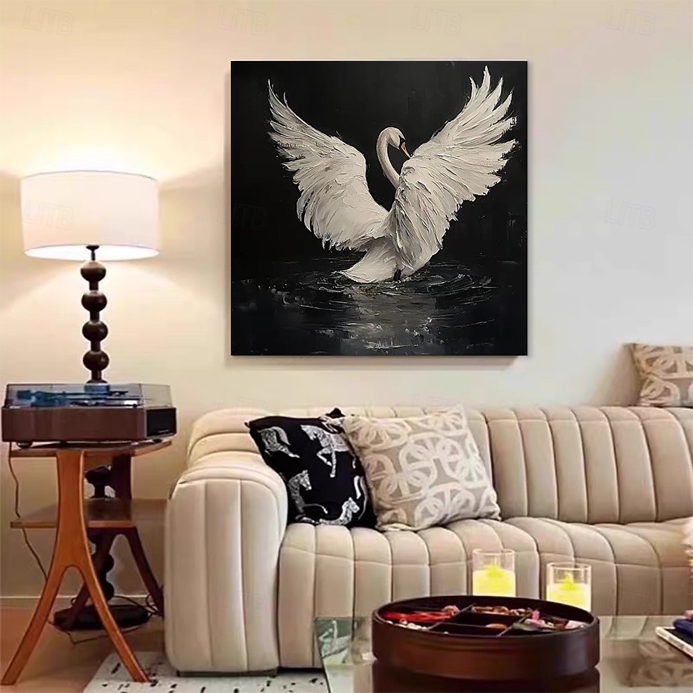 Handmade Oil Painting Canvas Wall Art Decoration Modern Retro Animals White Swan for Home Decor Rolled Frameless Unstretched Painting/Stretched Frame Hanging Painting 2026 - $55.99 –P1