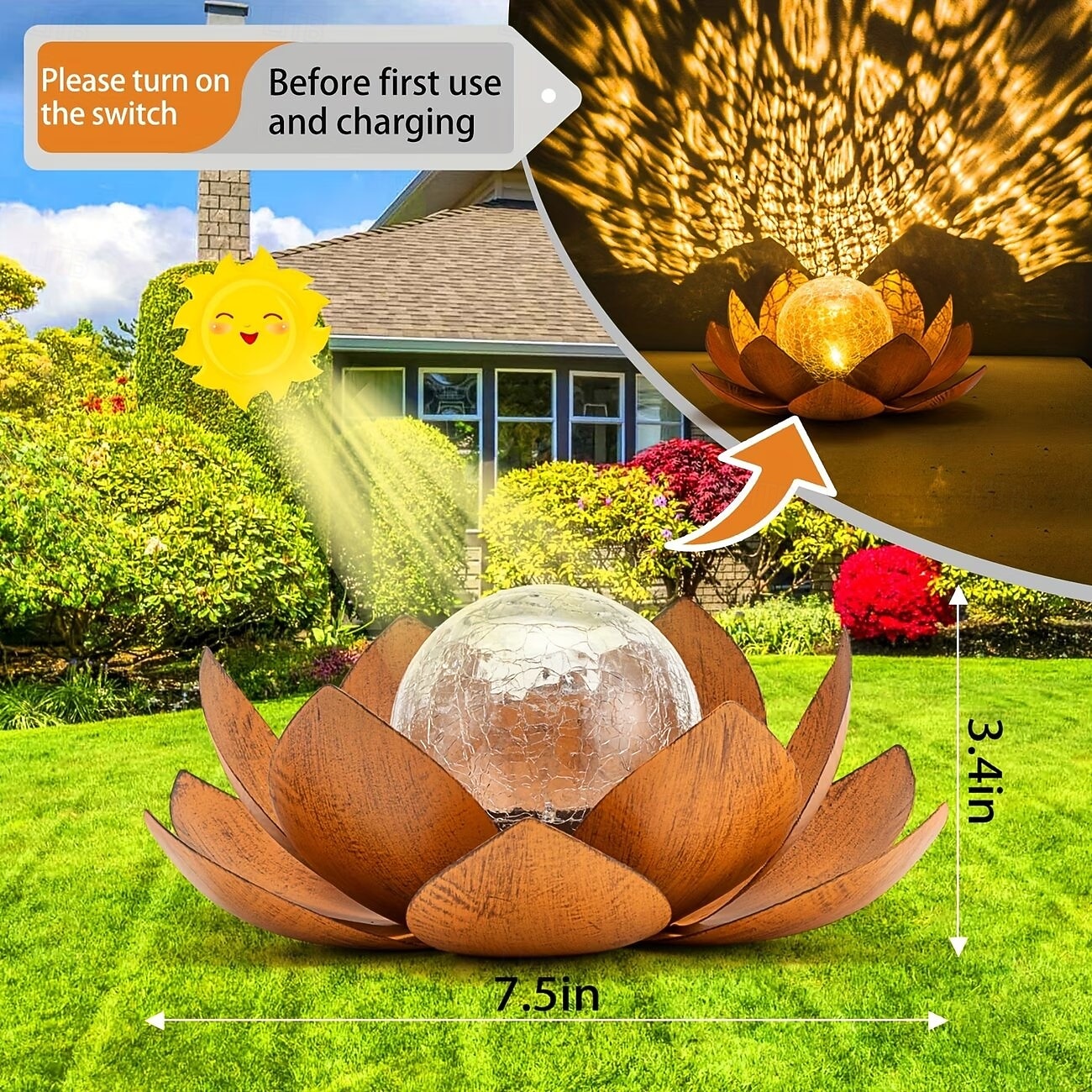 Solar-Powered for Lotus Lamp with Metallic Finish - Waterproof LED Outdoor Garden Light, Spherical Glass Design for Courtyard, Lawn, Walkway, Table Decor - Ideal Gift for Festivals, Outdoor Decor Led 2026 - $35.99 –P4