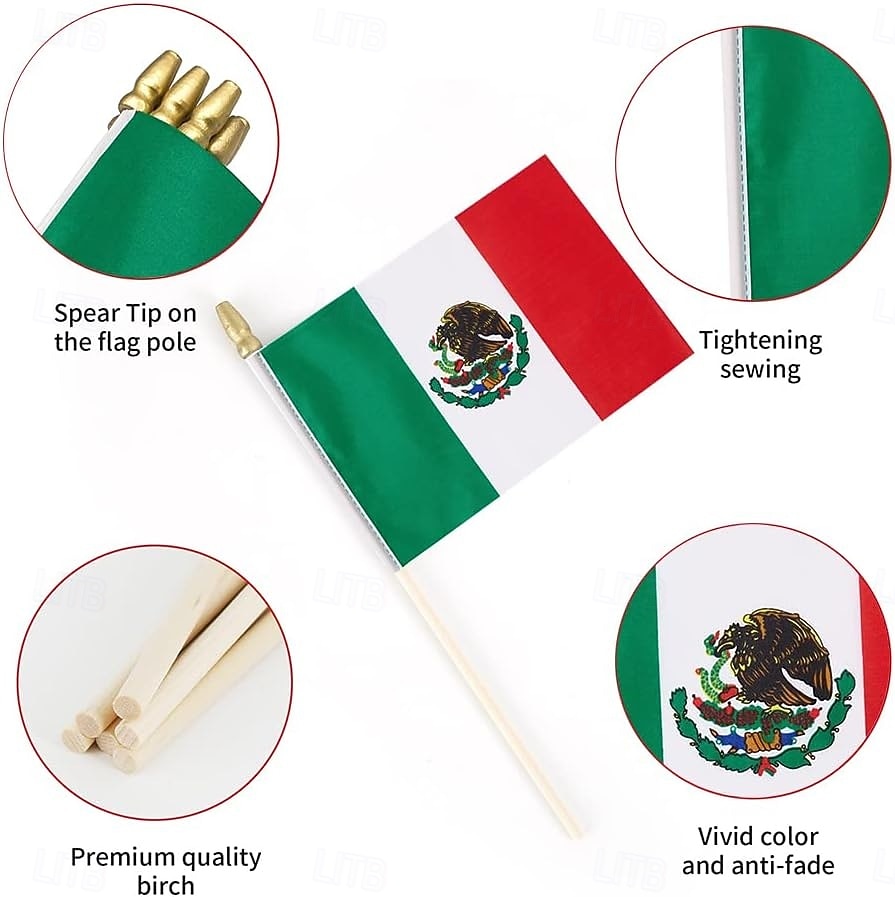 Paquete de 25 banderas pequeñas de México, mini banderas mexicanas portátiles en palo de 5 x 8 pulgadas para partidos de la Copa Mundial de Fútbol de verano, eventos deportivos, decoraciones de fiesta 2026 - $16.99 –P3