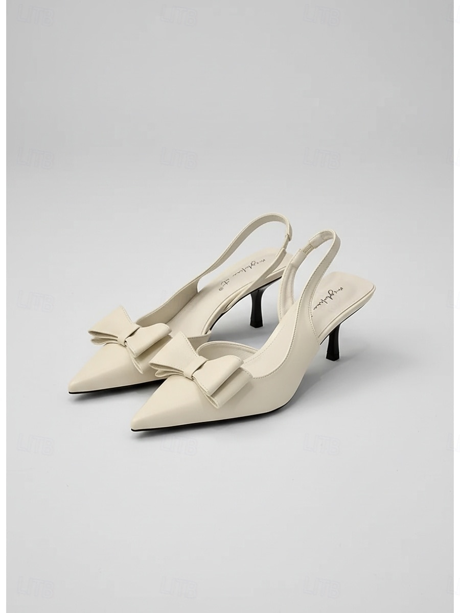 Dames slingback hakken in marineblauw met stippen - elegante kittenhakken met spitse neus en strikdetail, perfect voor op kantoor, dagelijks gebruik en semi-formele gelegenheden. 2026 - $34.99 –P4